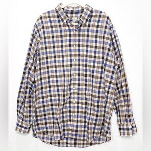 Peter Millar Men’s Brown Blue Checker Cotton Long Sleeve Button Down Shirt XL